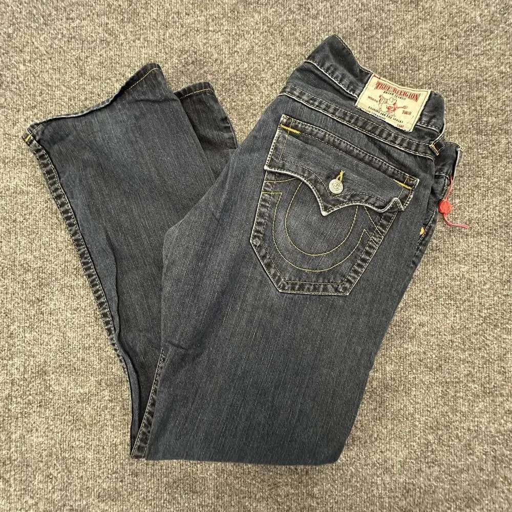 True Religion Men's Straight Jeans‎ Size 36 Dark Wash Denim #442